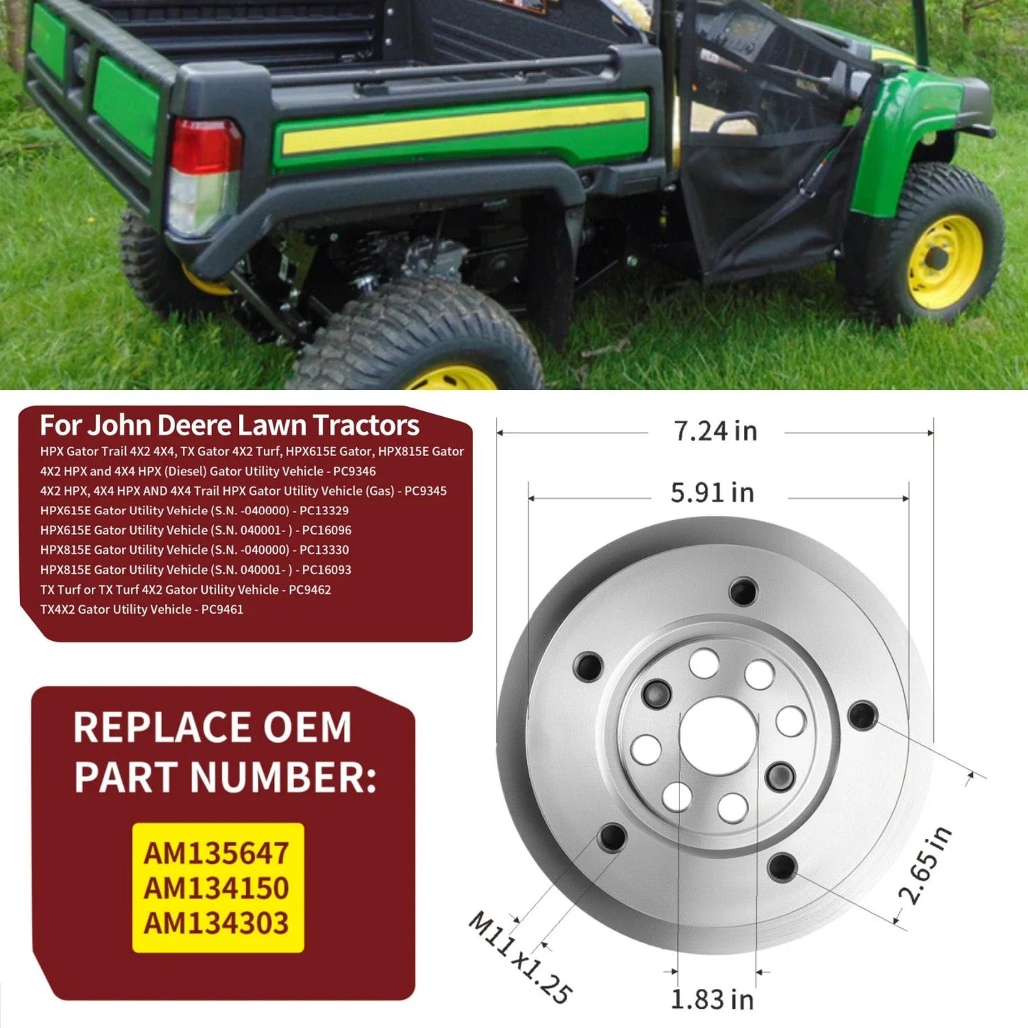 Rear Brake Disc Rotor Hub for John Deere Gator HPX615E HPX815E (2008–2012)