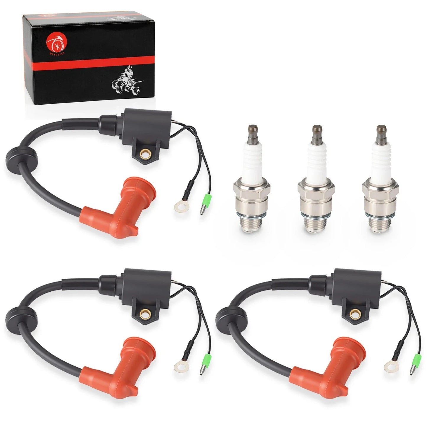 3x Ignition Coil & Spark Plug Cap for Yamaha Outboard 9.9-250