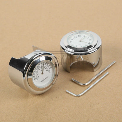 Handlebar Dial Clock Thermometer 7/8'' 1'' for Harley Cruiser