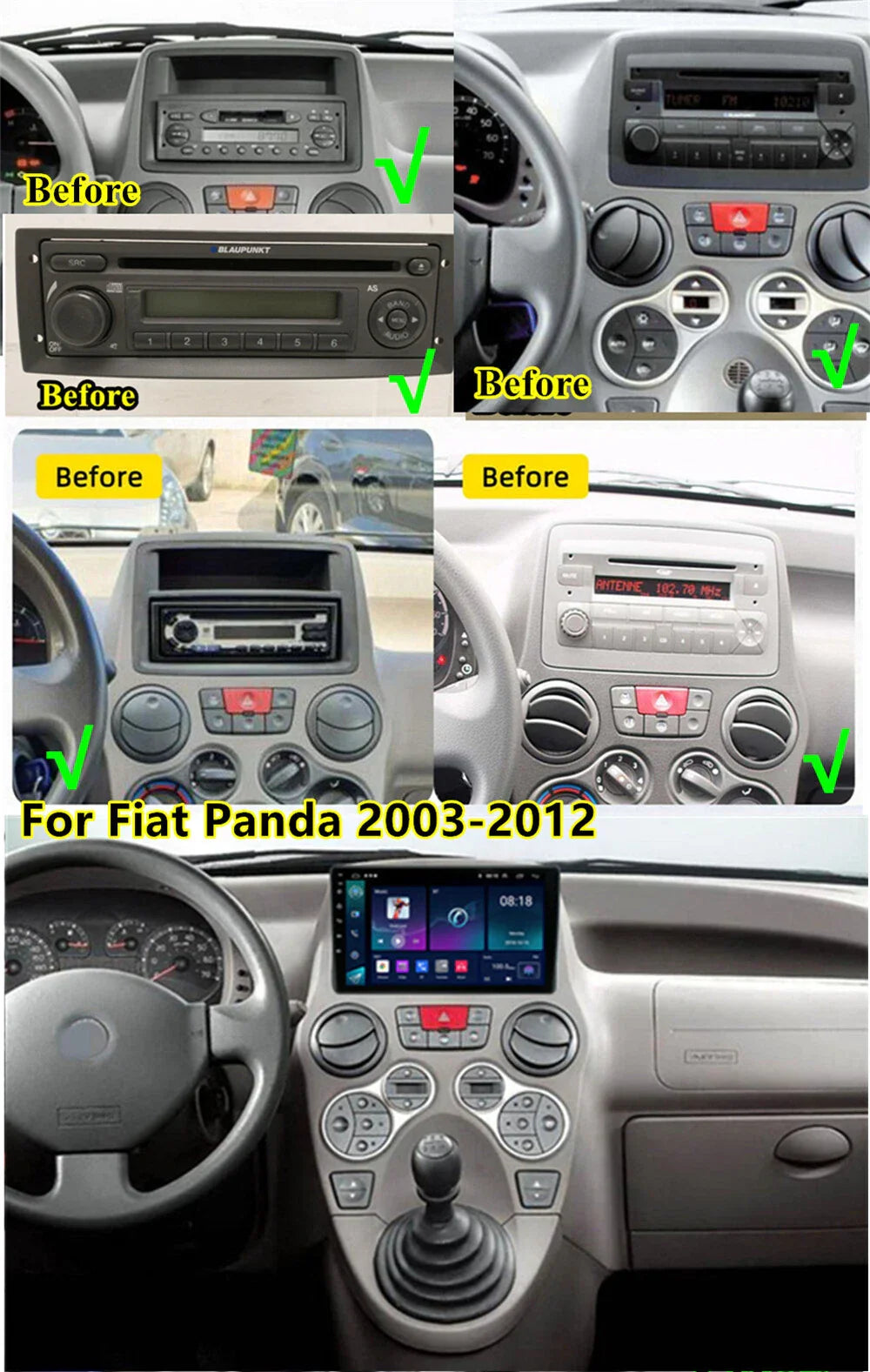9" Android 13 Car Stereo GPS Navigation for Fiat Panda (2003-2012)