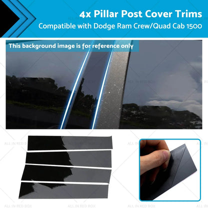 4x Black Pillar Post Covers for 2009-2018 Dodge Ram 1500 Quad Cab