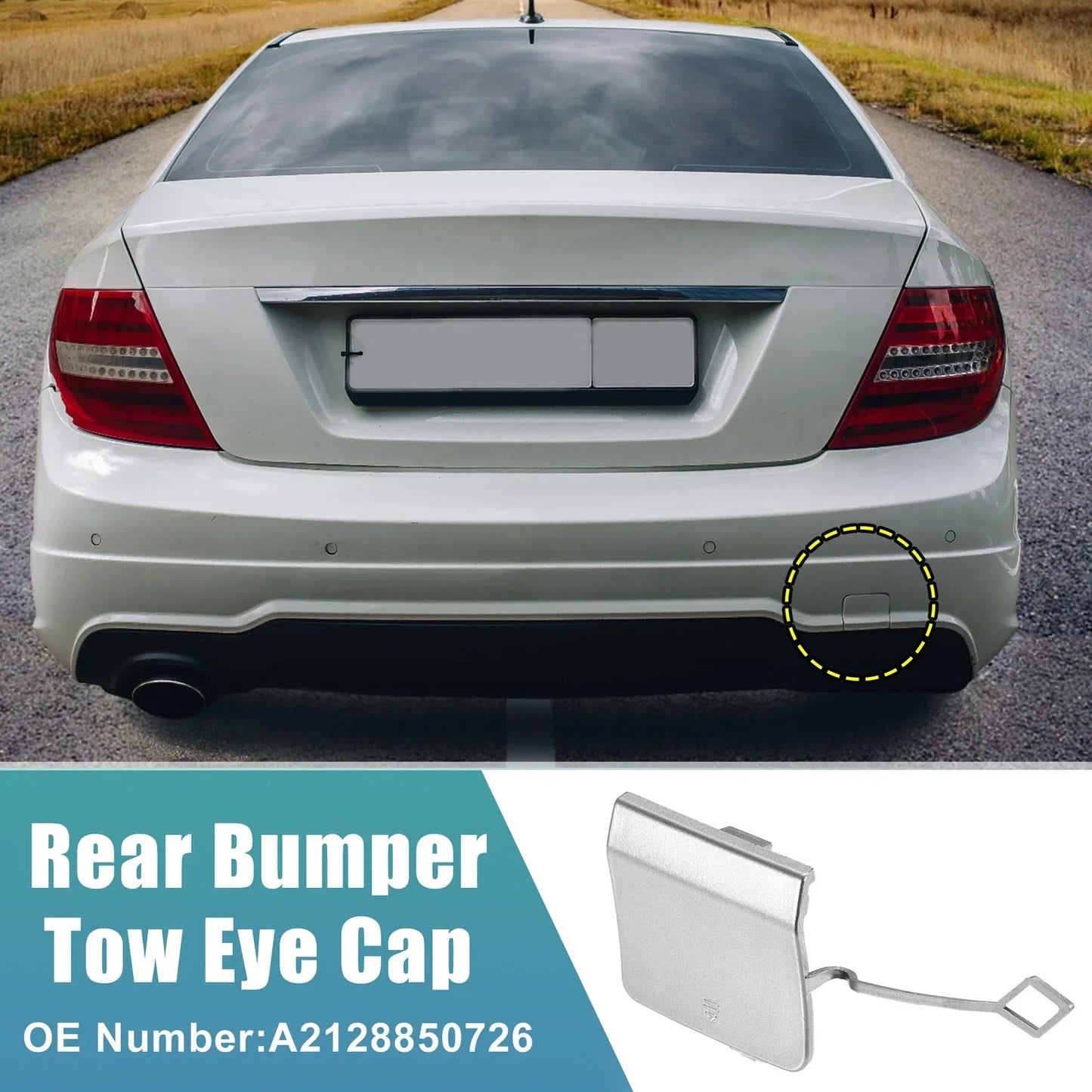 Rear Bumper Tow Hook Cap for Mercedes Benz E-Class (2017-2023) Silver Tone