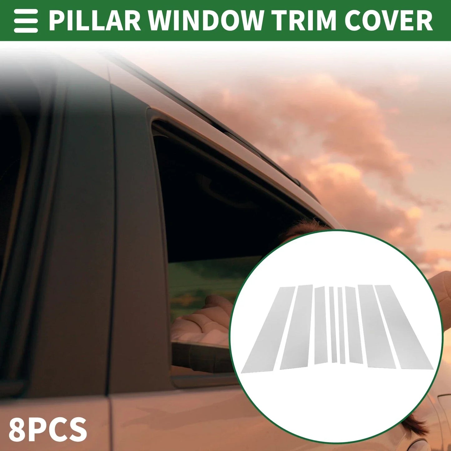 8 Pcs Chrome Silver Door Pillar Window Trim for Mercedes GLK (2010-2015)