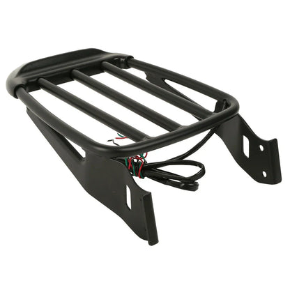 Black Two-Up Detachable Luggage Rack with LED Light for Harley Softail (1984-2005)
