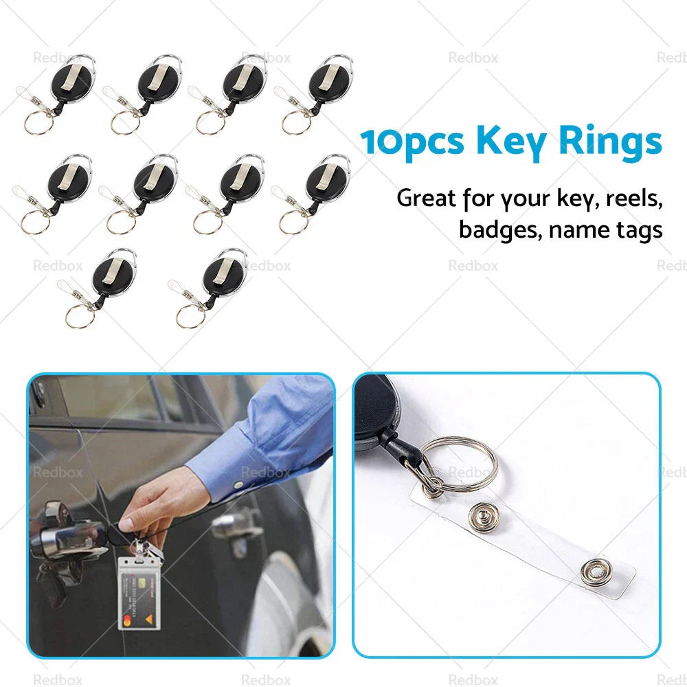 10 x Oval Key Rings Retractable ID Pull Holder Reel Belt Clip