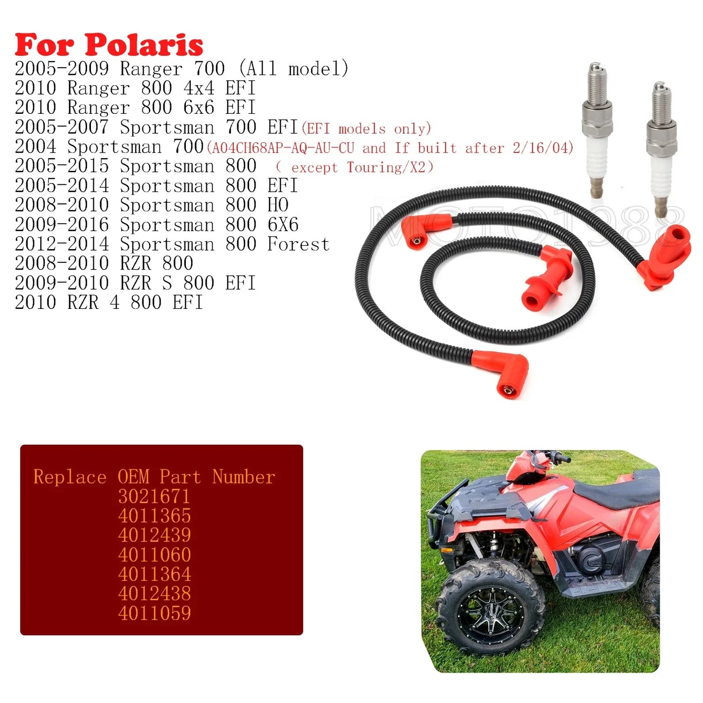 Ignition coil + Spark plug cap & wire for Polaris Ranger (2005-2009)