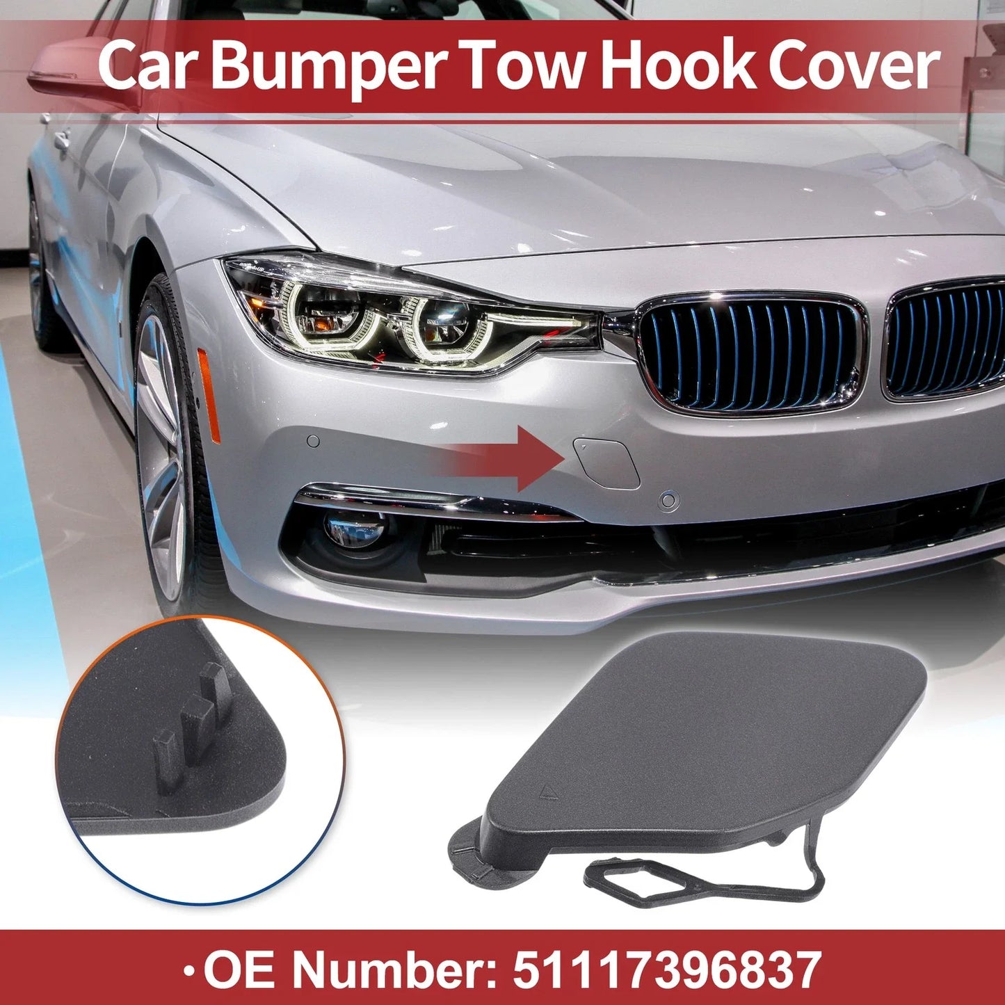 Tow Hook Cover Front Bumper for BMW 320i (2016-2018) Grey 1 Pcs