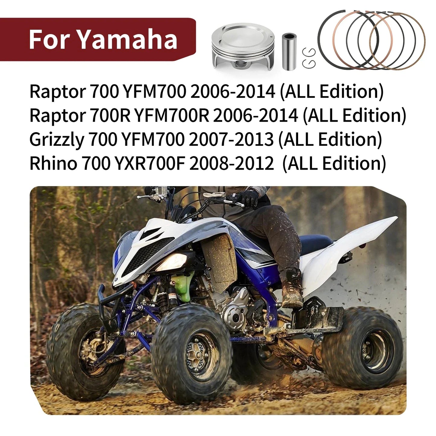 Top End Rebuild Kit 102mm STD Forged Piston for Yamaha Grizzly 700 (2007–2013)