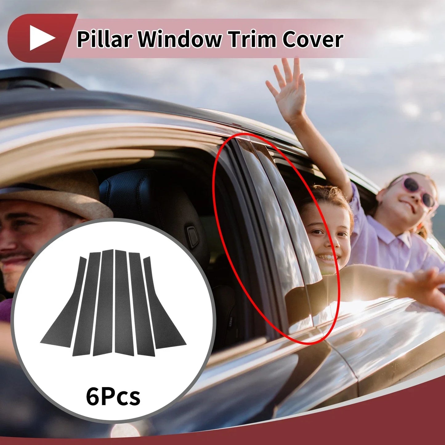 6 Pcs Car Door Pillar Window Trim for Honda Fit Jazz (2004-2007) Black Carbon Fiber