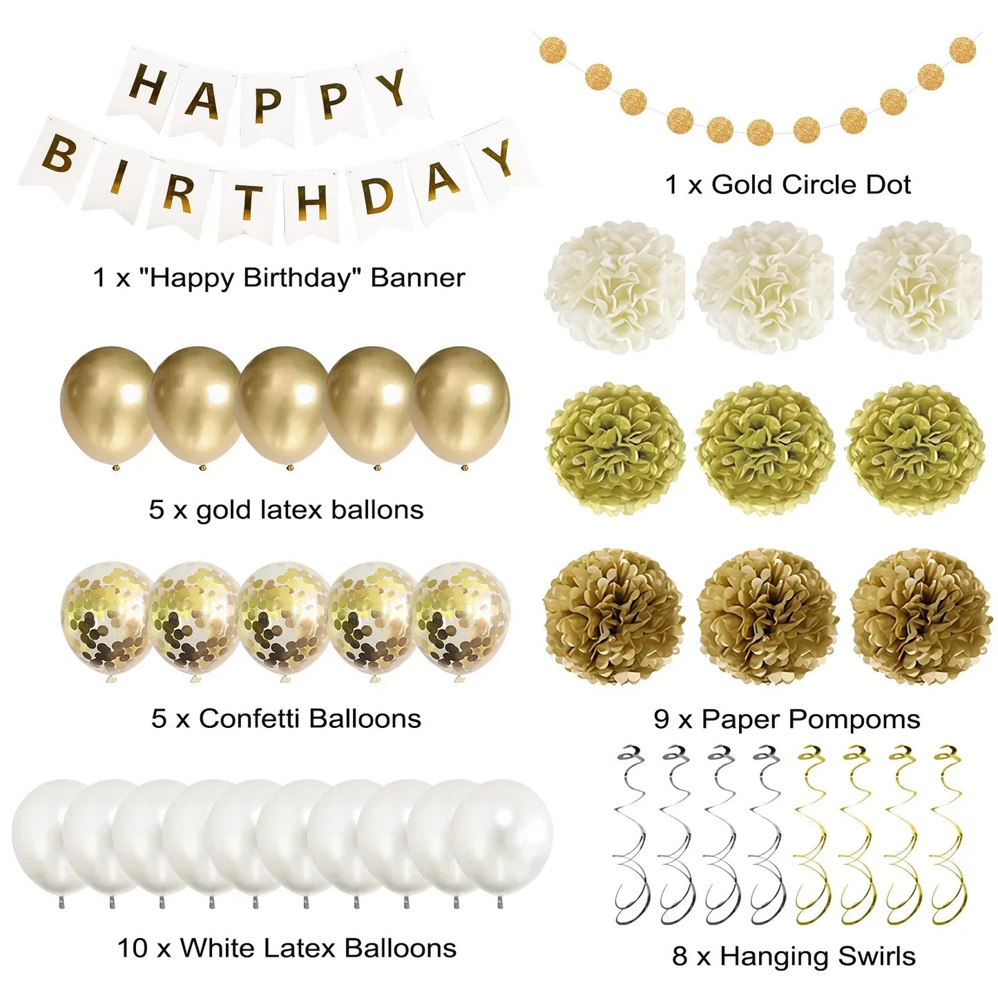 Gold White Balloon Garland Arch Set for Birthday Wedding Party Decor