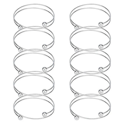 10 x Adjustable Bangle Bracelet Blank Cuff w/ Removable Ball Bead 2.5"