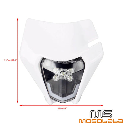 1X LED Headlight & White Cover for KTM 450/500 EXC, FREERIDE 250 F (2017-2023)