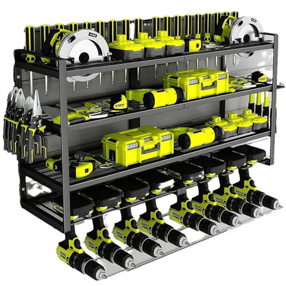 4-Layer Power Tool Organizer Wall Mount for High-Capacity Storage - 8 Drill Holder