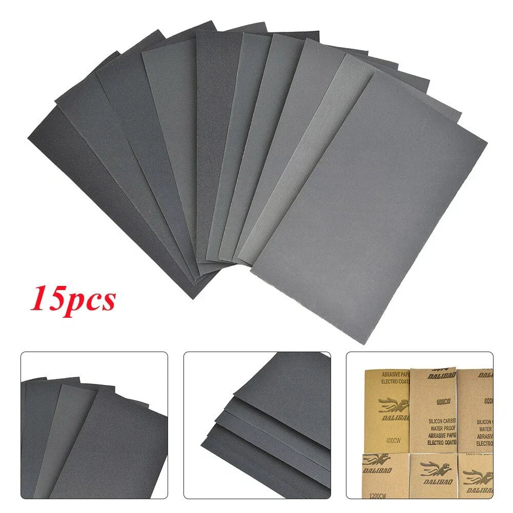 400/600/800/1000/1200/1500/2000/2500/3000 Grit Sandpaper Wet/Dry 15 Pieces