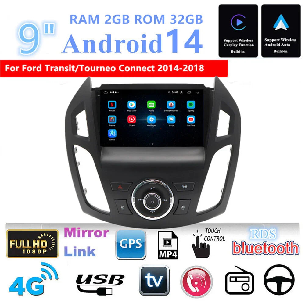 9" Carplay Head Unit Navigation for Ford Transit/Tourneo Connect (2014-2018)