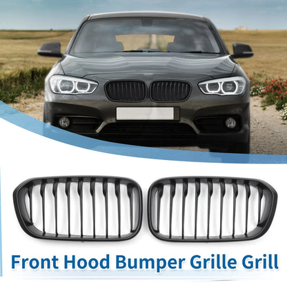 Pair Front Upper Bumper Grille for BMW 1 Series F20 Matte Black (2011-2019)