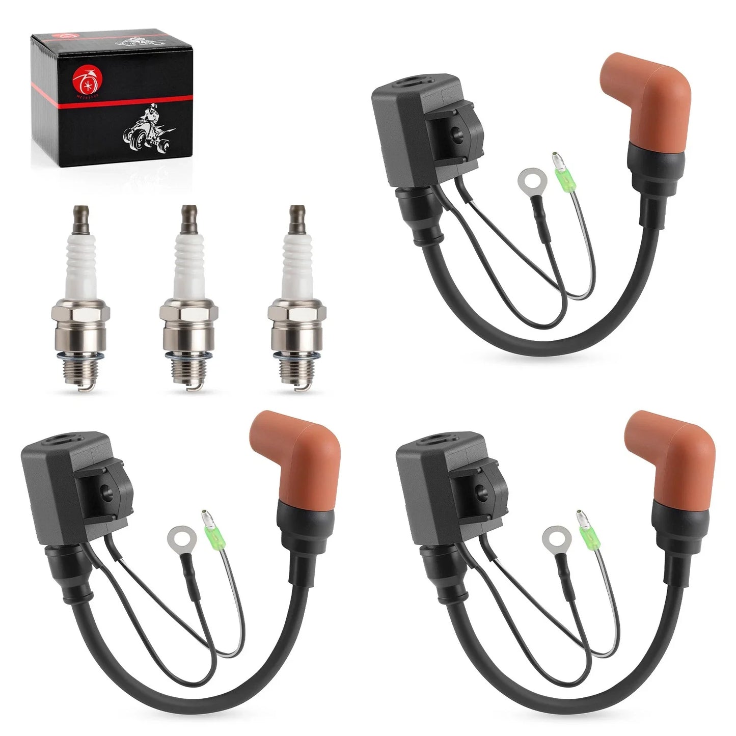 3 x Ignition coil & Spark Plug Wire Cap for Yamaha Outboard C55–C90 (1995–2004)