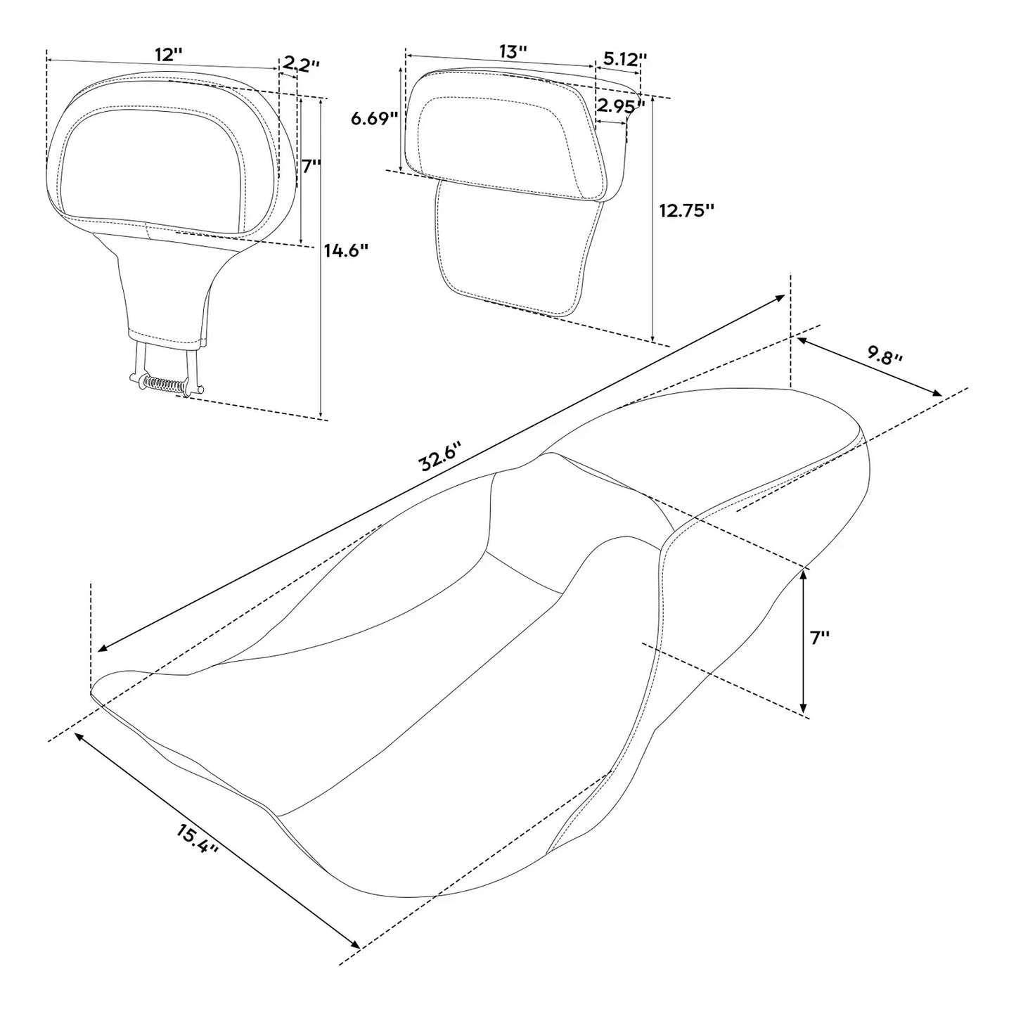 Driver Passenger Seat & Backrest Pad for Harley Road King Glide (2014-2023)
