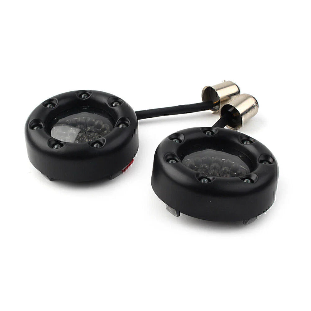 Red LED Turn Signal Lights with Gloss Black Trim Ring for Harley Sportster