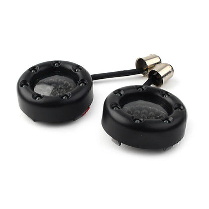 Red LED Turn Signal Lights with Gloss Black Trim Ring for Harley Sportster