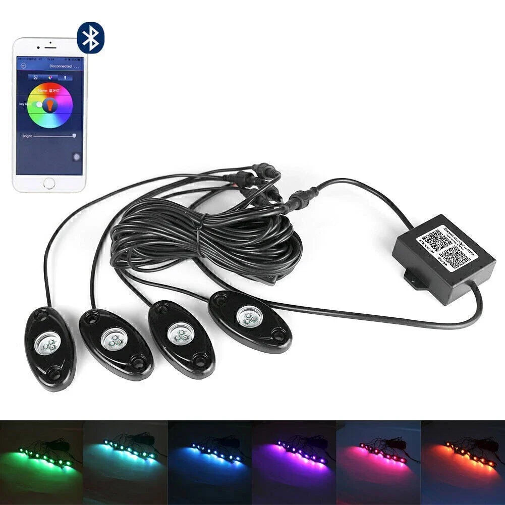 4x RGB LED Rock Lights for Offroad Vehicles - Wireless Music Flashing (N/A)
