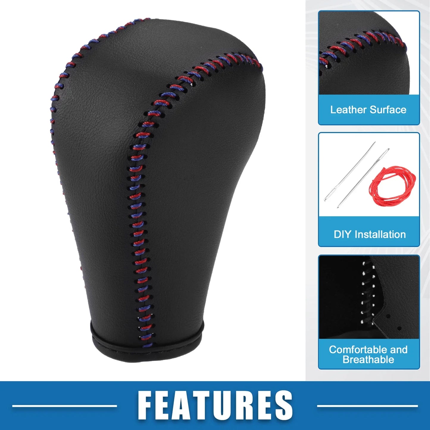 Gear Shifting Knob Cover Lever Trim for BMW 328i Faux Leather Black Red Blue