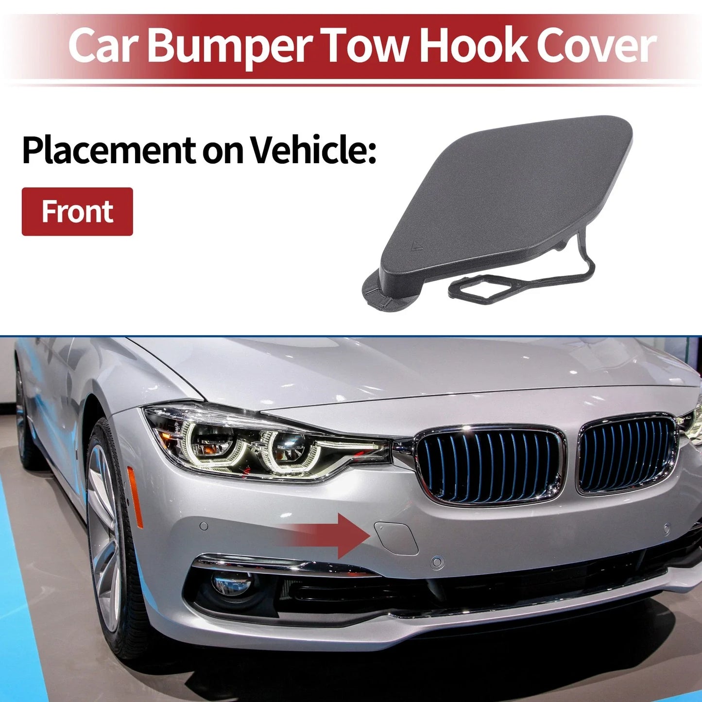 Tow Hook Cover Front Bumper for BMW 320i (2016-2018) Grey 1 Pcs