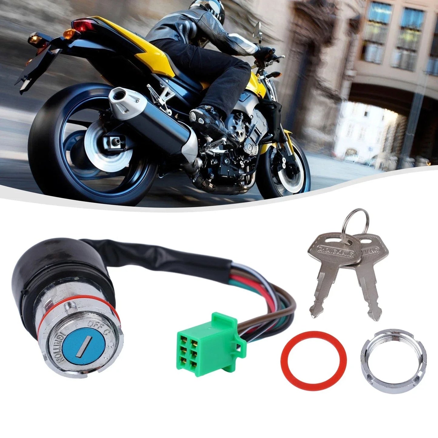 Waterproof 6-Wire Design Motorcycle Ignition Key Switch 2 Keys for Motorcycle