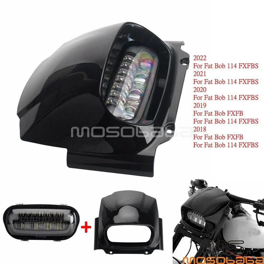 Black Fairing w/9.8'' LED Headlight DRL for Harley Fat Bob FXFB FXFBS (2018-2022)