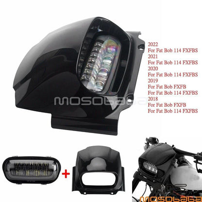 Black Fairing w/9.8'' LED Headlight DRL for Harley Fat Bob FXFB FXFBS (2018-2022)