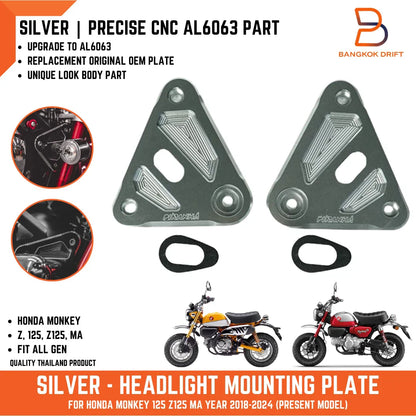 Silver Aluminium Headlight Mounting Plate Pair for Honda Monkey Z125 (18-24)
