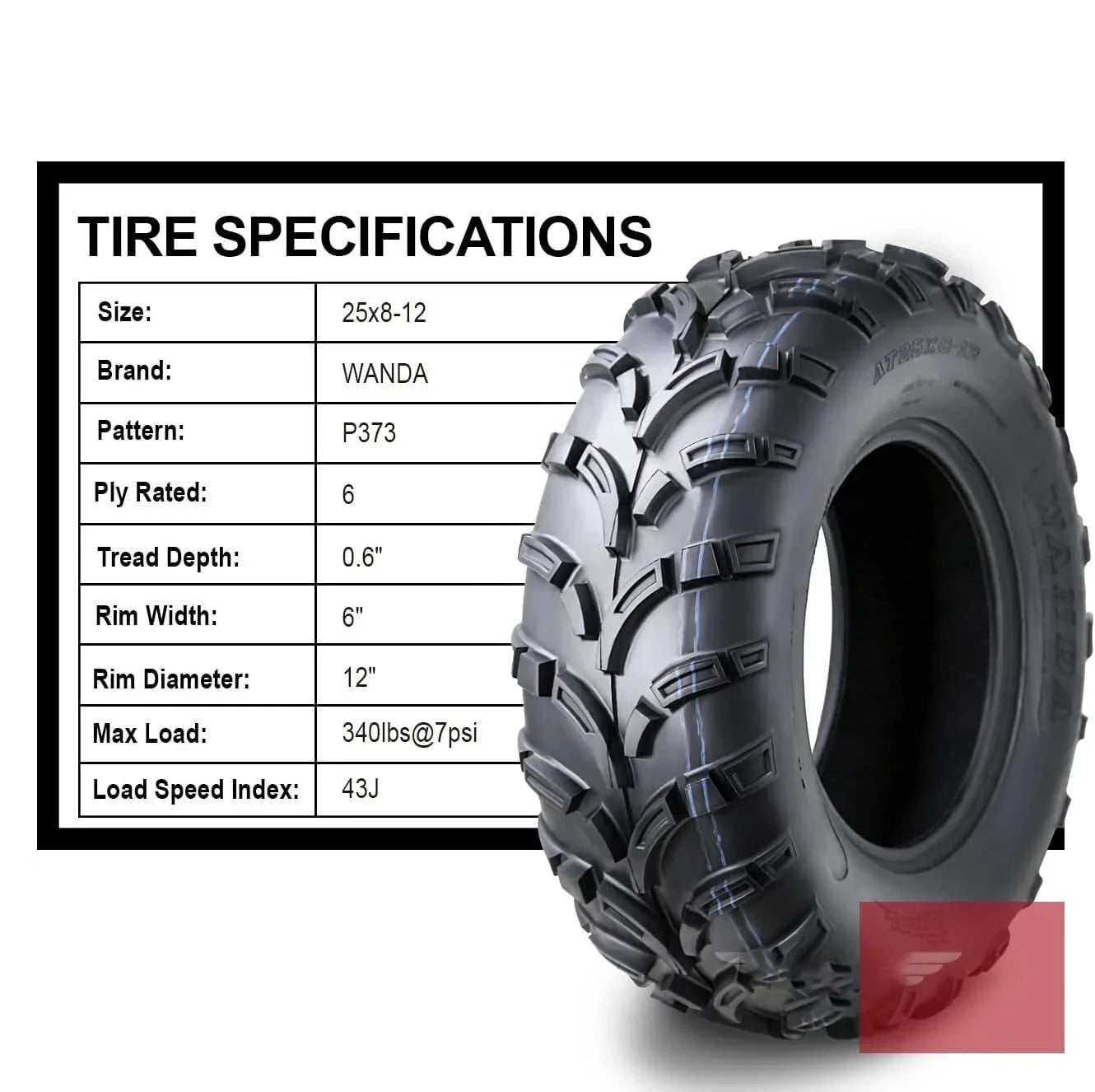 WANDA Front 25x8-12 Tires for ATV