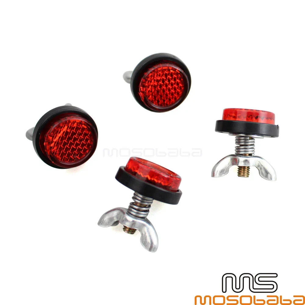 4 x Motorcycle Rear License Plate Bolts with Red Reflector Universal