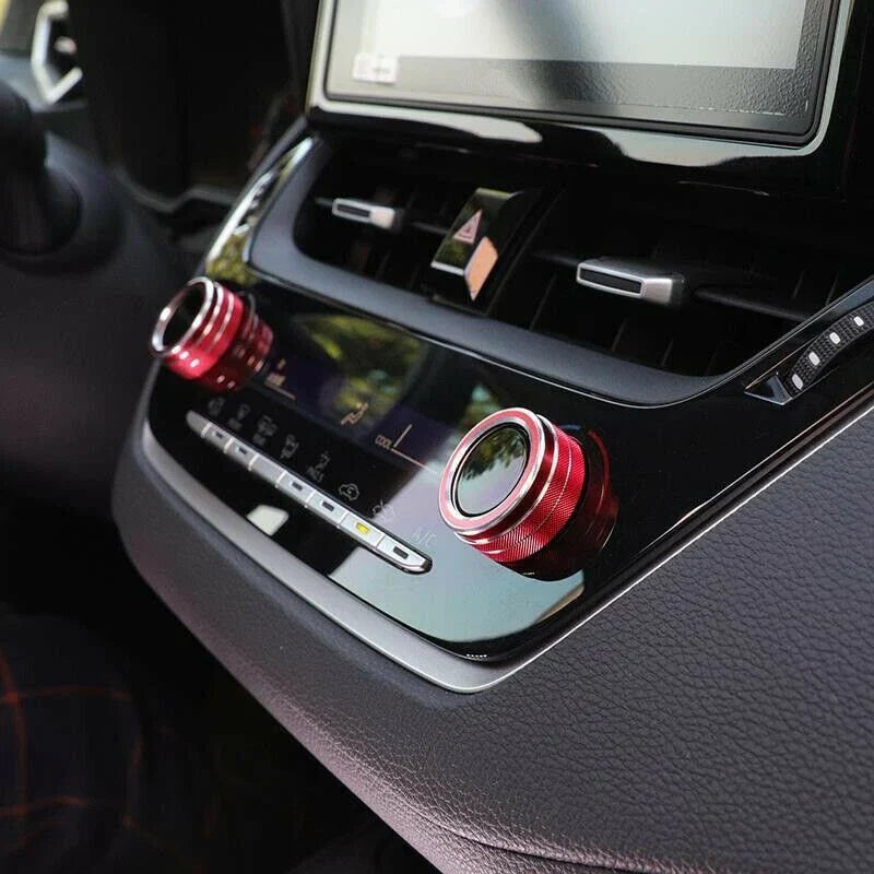 2x Red Alu Middle Console AC Knob Cover Trim for Toyota Corolla (2019–2021)