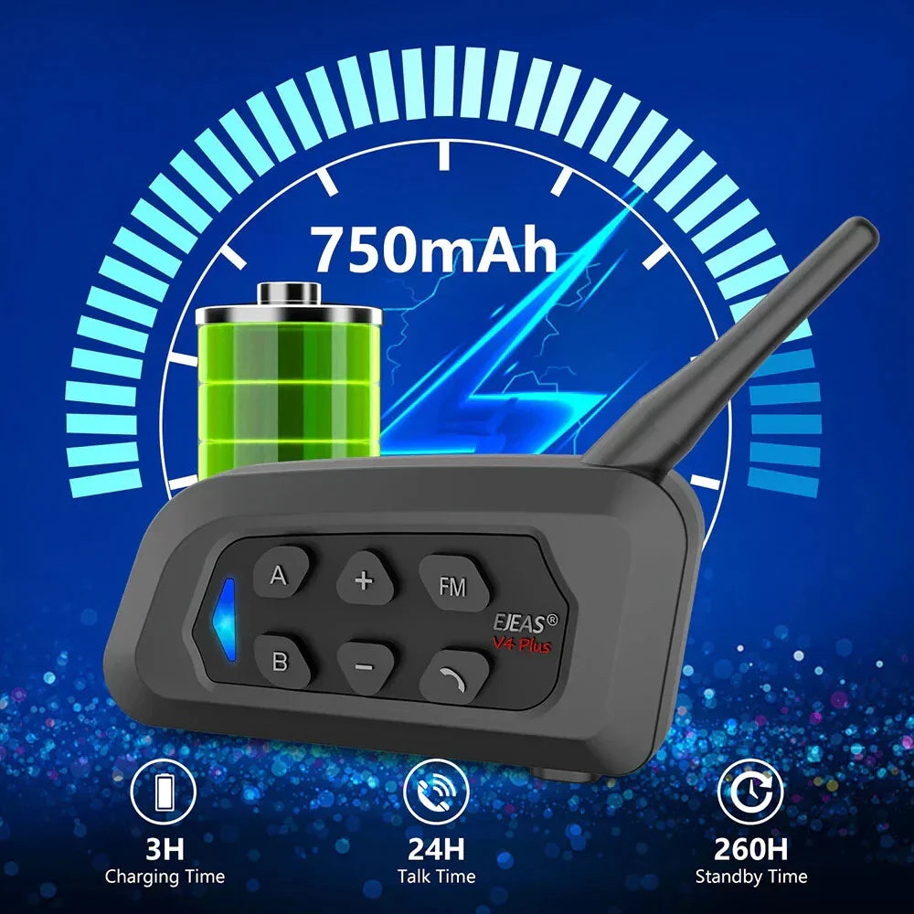 EJEAS V4 Plus Bluetooth Intercom Headset for Motorcycle - 1500M, 4 Riders