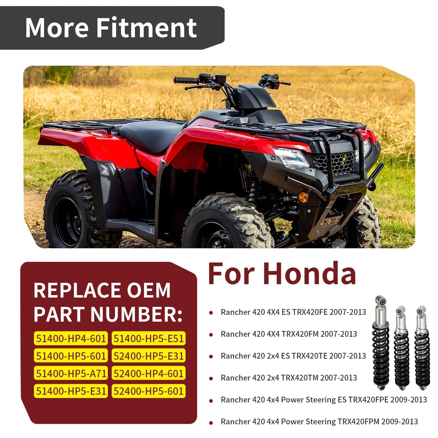 Front Rear Shocks Absorber for Honda Rancher 420 TRX420FM FE TE TM FPE FPM (2007–2013)