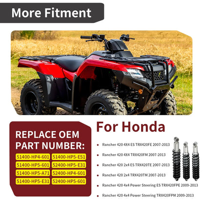 Front Rear Shocks Absorber for Honda Rancher 420 TRX420FM FE TE TM FPE FPM (2007–2013)