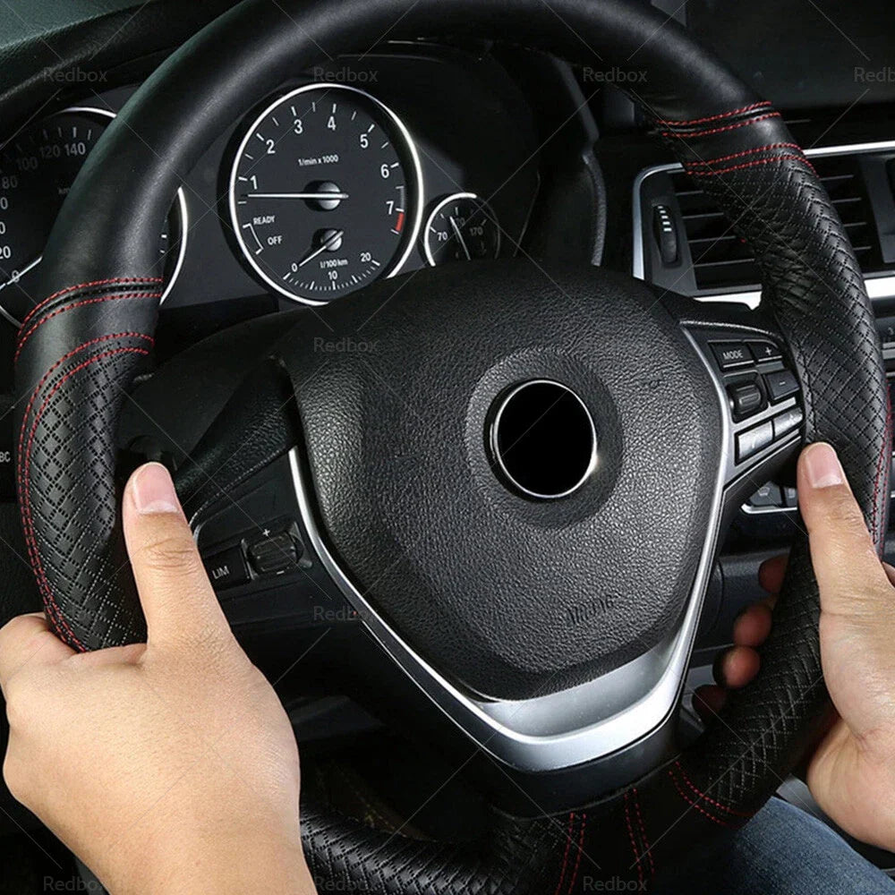 Premium Leather 38cm Steering Wheel Cover for Car - Auto Protection