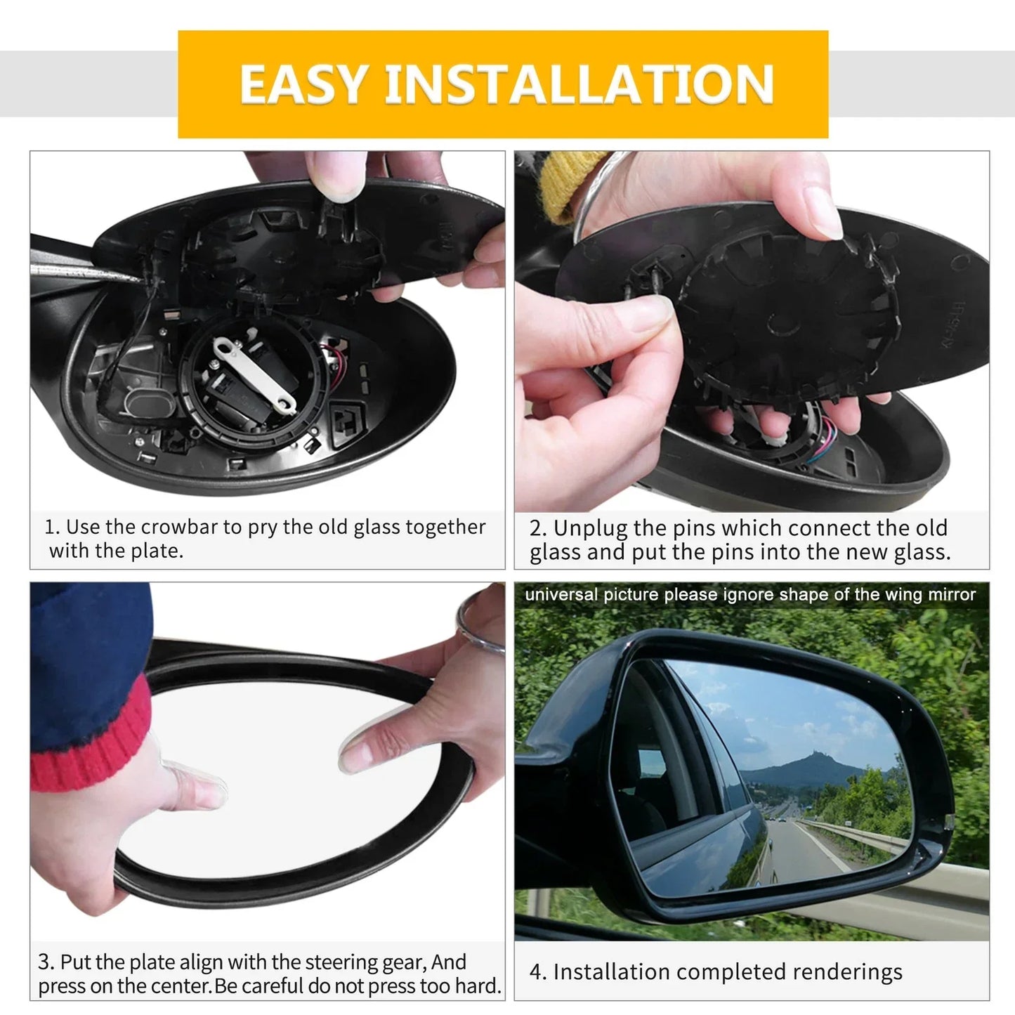 White Mirror Glass w/ Back Non-heated for Honda