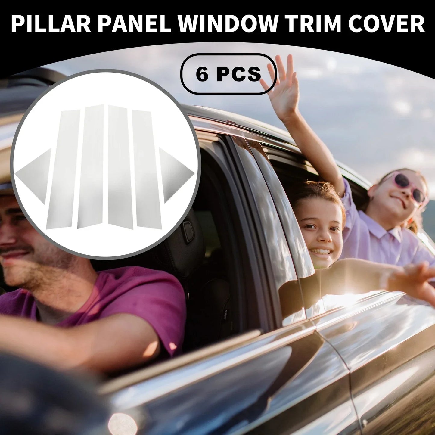 6pcs Car Pillar Window Trim Covers for Chrysler 300 300C (2005-2010) Chrome Silver