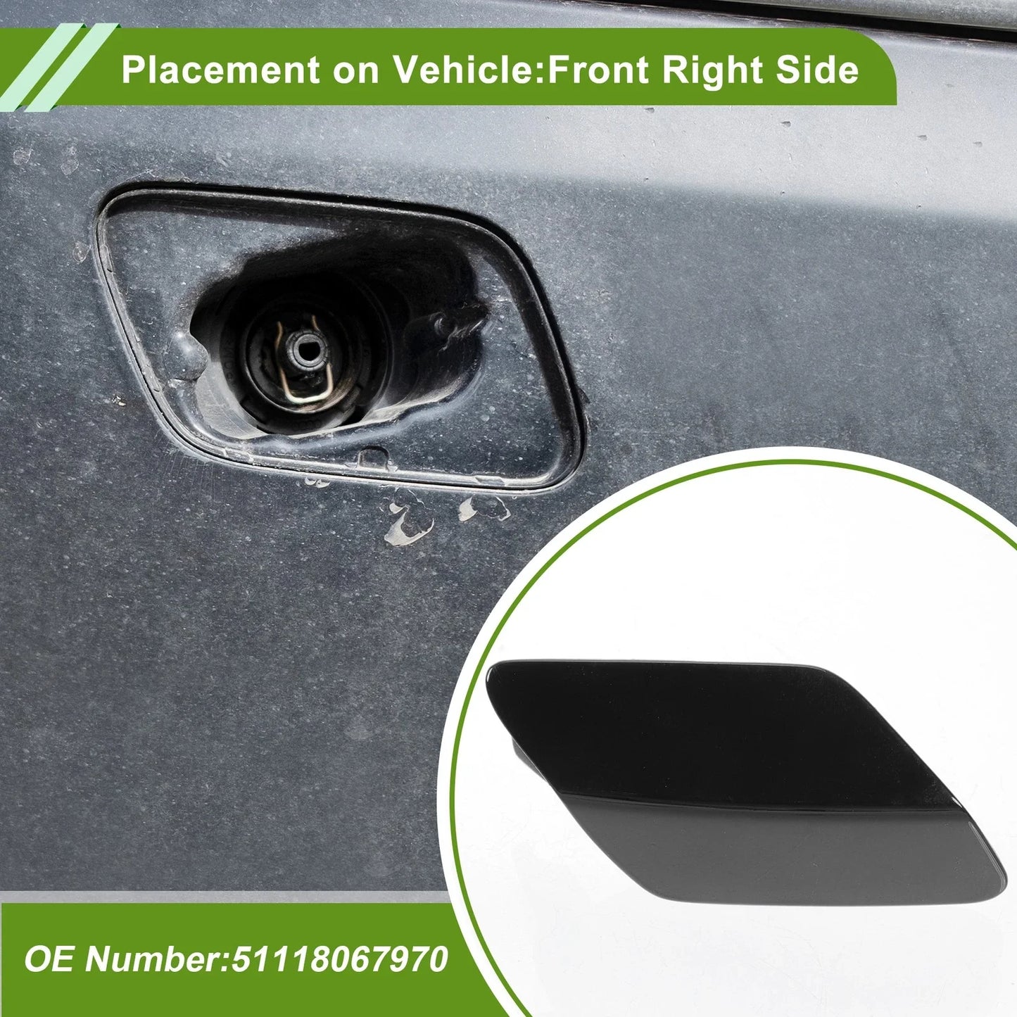 Front Right Washer Nozzle Cover Cap for BMW 320i (2013 - 2018) Black