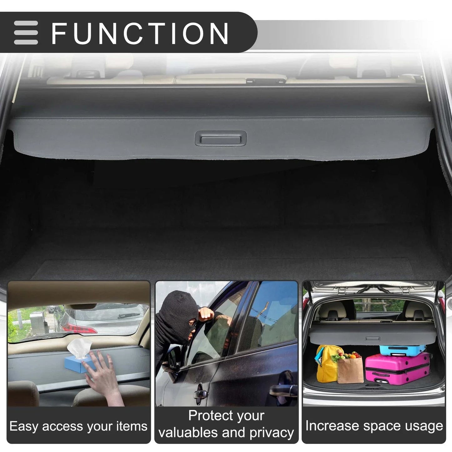 Retractable Cargo Cover for MERCEDES BENZ GLK350 2010-2015 Gloss Black