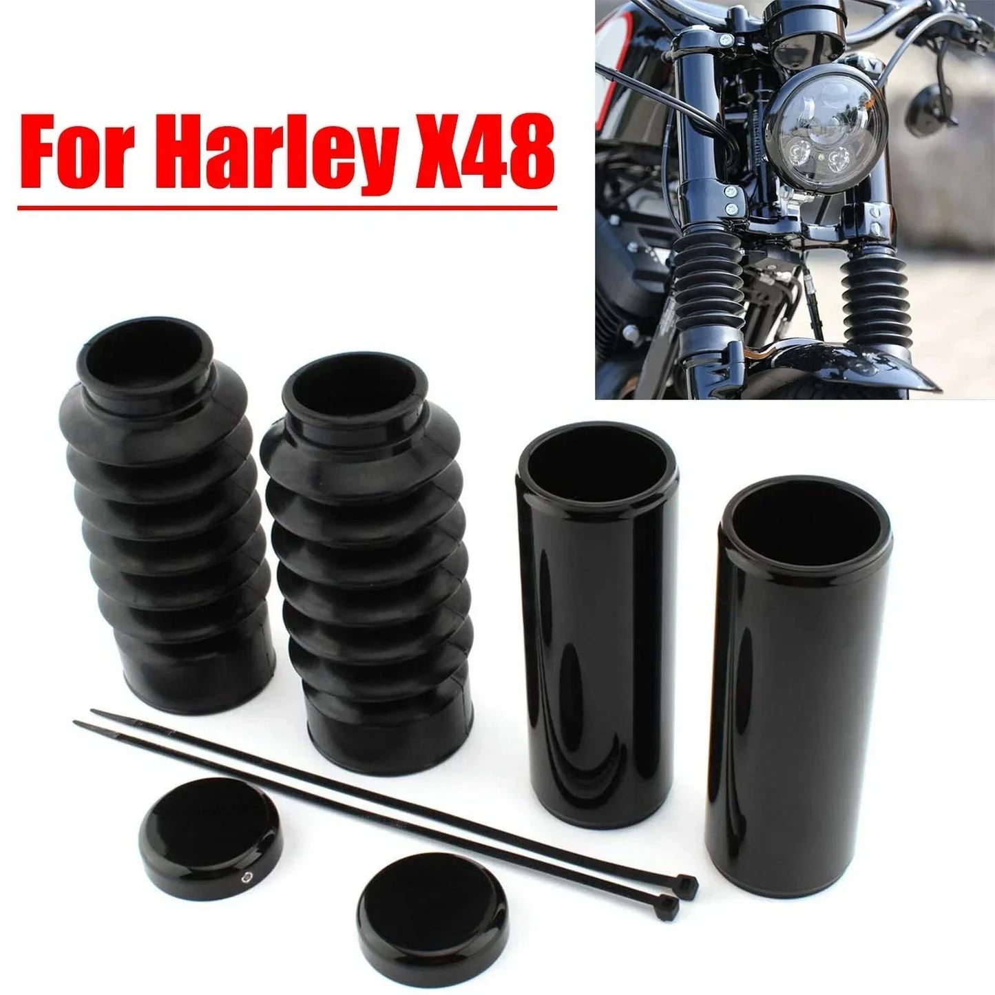 Black Full Fork Cover Kit for Harley Davidson Sportster X48 Forty-Eight (16-23)