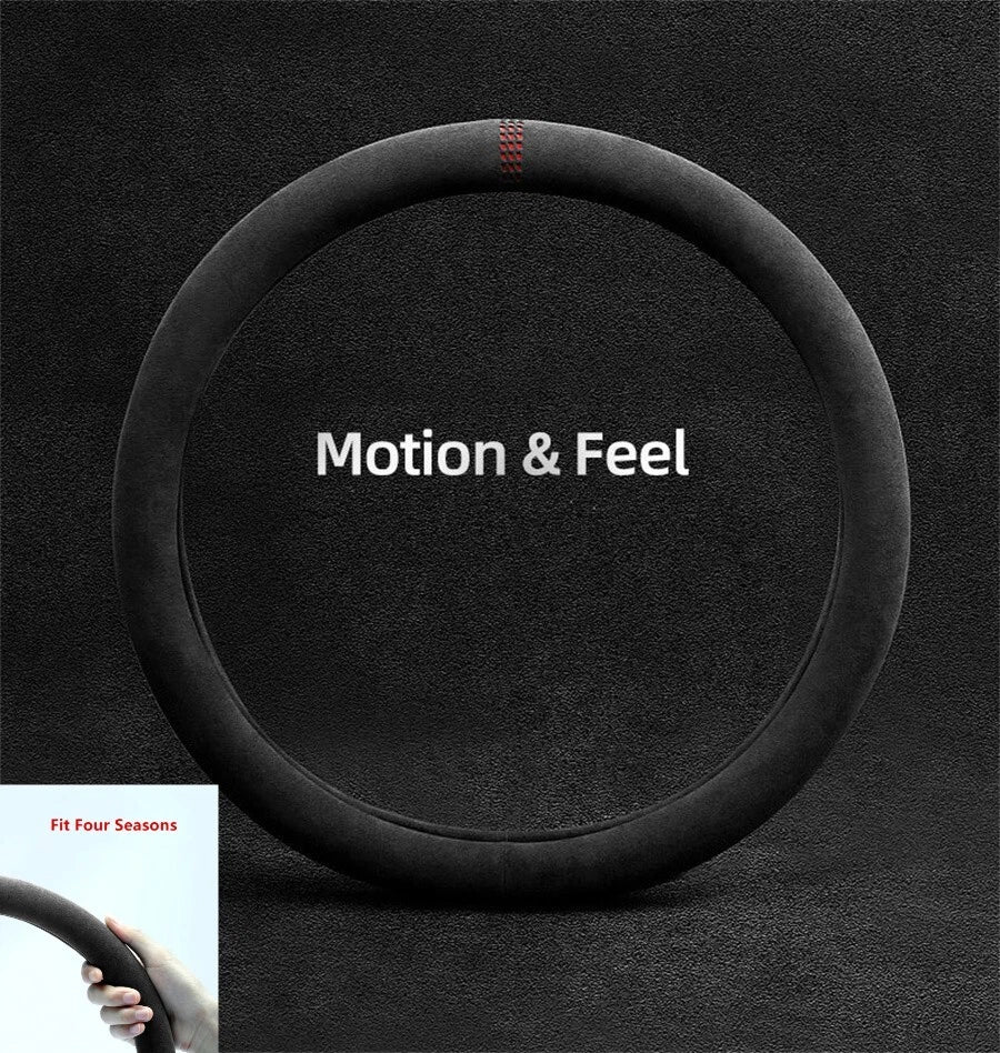 38cm Black Suede Alcantara Steering Wheel Cover for Universal Cars