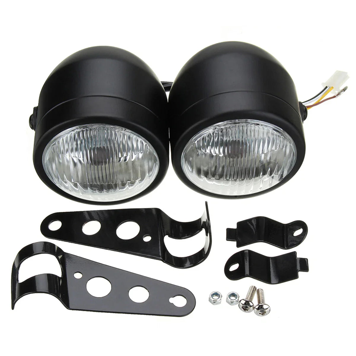Dual Twin Front Headlight Lamp w/ Bracket for Harley Motorcycle