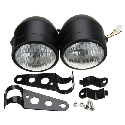 Dual Twin Front Headlight Lamp w/ Bracket for Harley Motorcycle