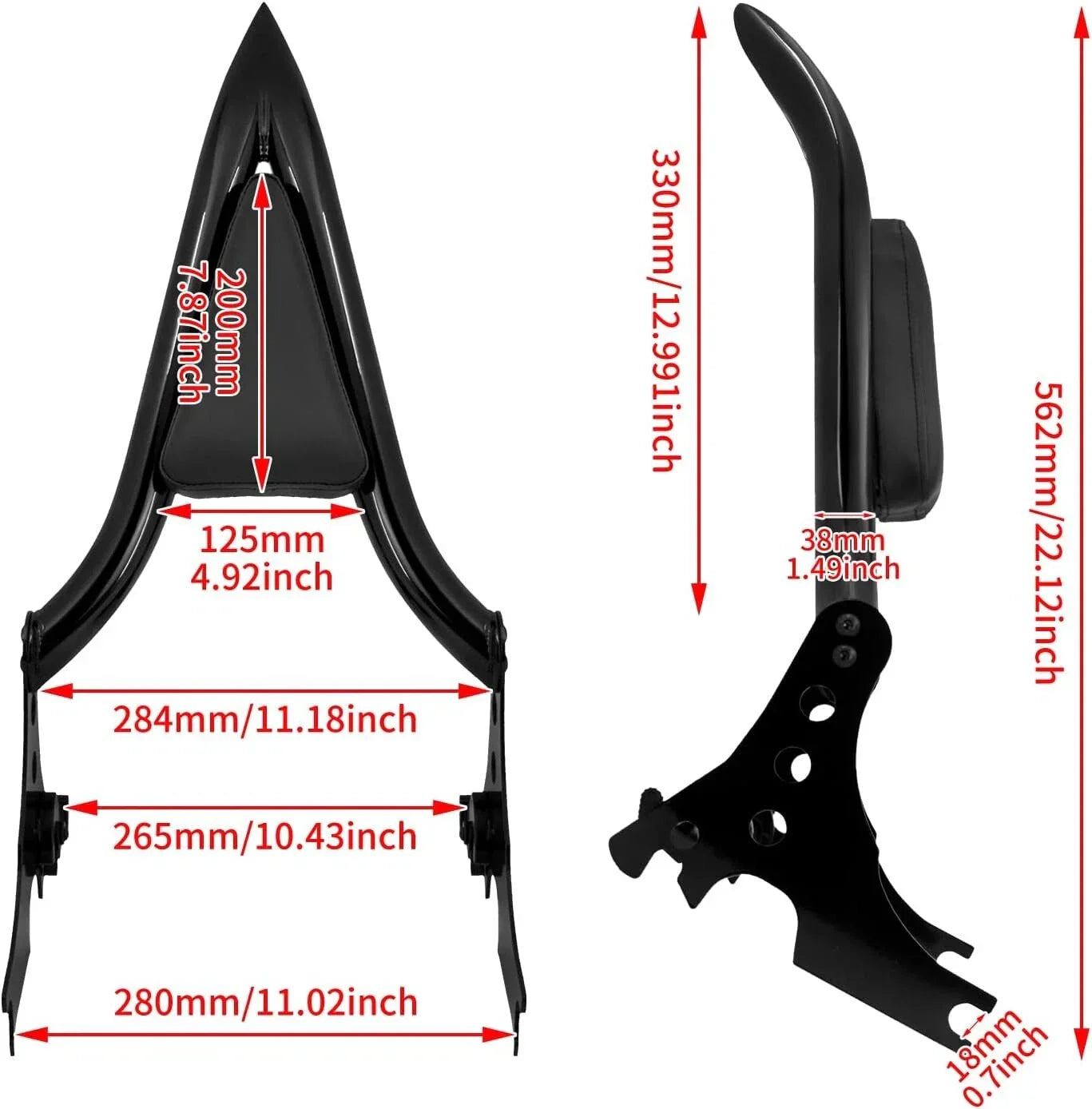 Detachable Sissy Bar Rear Backrest Pad for Harley Sportster 883 1200 (2004-2023)