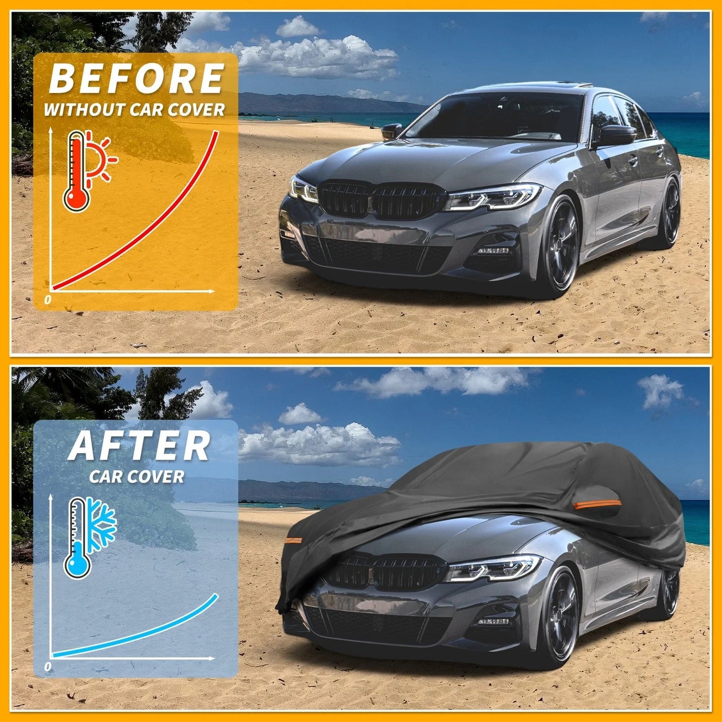 Car Cover Waterproof All Weather for BMW 3 Series Black 210D PU (2016 - 2024)