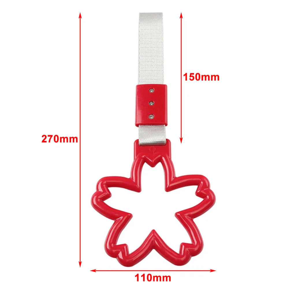Sakura Shaped Ring Handle Strap for Train Bus - Silver & Red