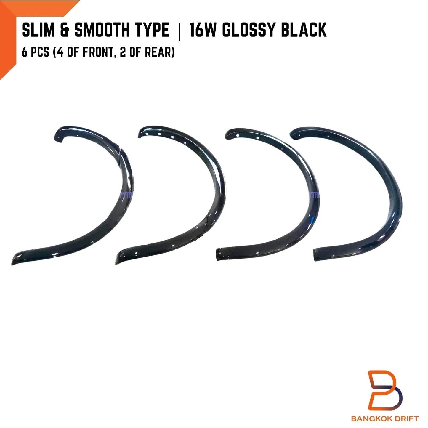 16W Glossy Black Slim Fender Flares for Ford Ranger T6 (2015-2018)